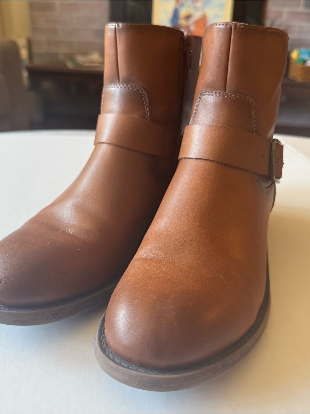 FRYE AND CO. Brown Cormac Ankle Booties with Buckle Strap